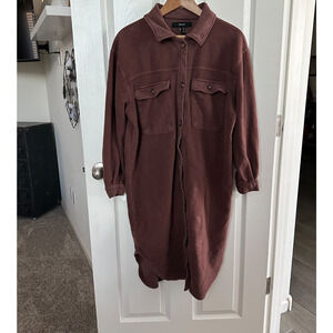 forever 21 women’s brown fleece shacket duster longline shirt jacket size medium